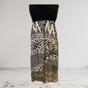 Vintage Casting LA Black Cream Geometric Print Ruffle Maxi Dress S